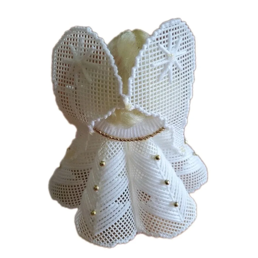 Vintage Angel Doll Needlepoint Plastic Canvas Christmas Table Top Decor